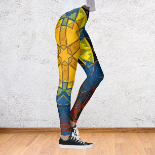 Leggings Mosaic Mandala Fleur Jaune Bleu et Rouge