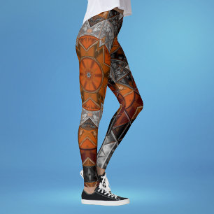 Leggings Mosaic Mandala Fleur orange blanc et noir