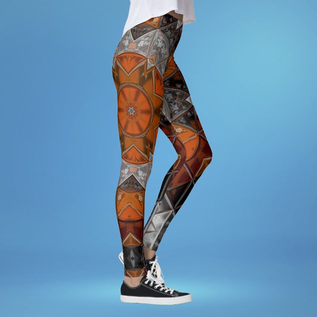 Leggings Mosaic Mandala Fleur orange blanc et noir (Créateur téléchargé)