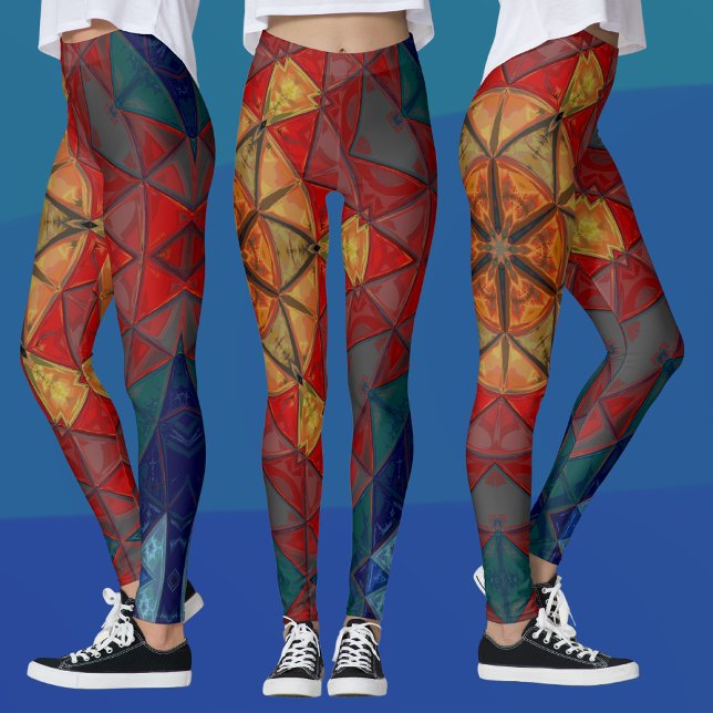 Leggings Mosaic Mandala Fleur Rouge Bleu et Jaune (Créateur téléchargé)
