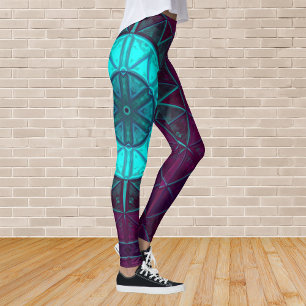 Leggings Mosaic Mandala Flower bleu et violet