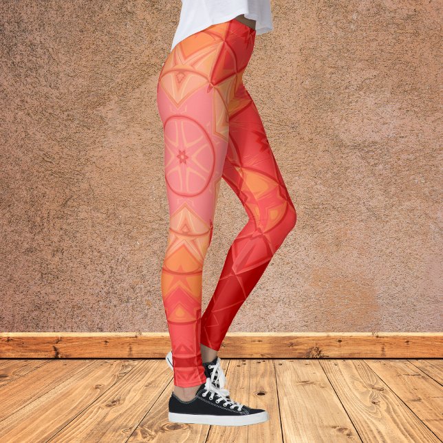 Leggings Mosaic Mandala Flower rouge et orange (Créateur téléchargé)