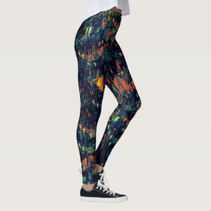 Leggings mosaïque Abstraite de feu de camp déplacé sur verd