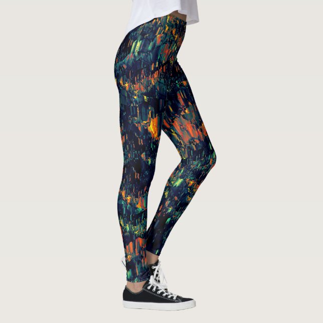 Leggings mosaïque Abstraite de feu de camp déplacé sur verd (Droite)