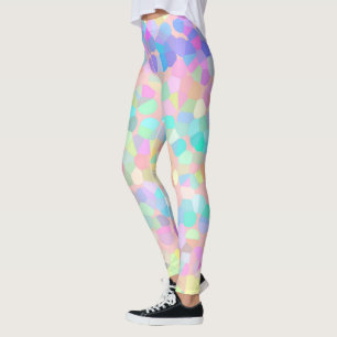 Leggings Mosaïque bleu jaune rose vert pastel Abstrait