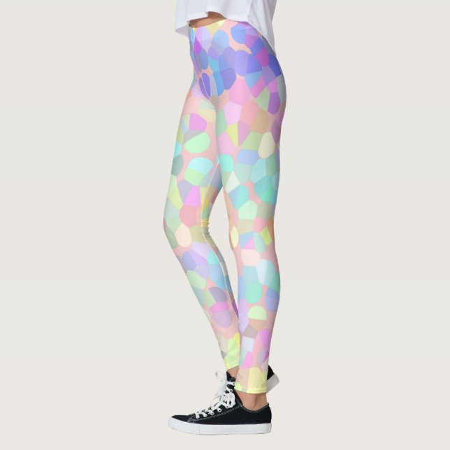 Leggings Mosaïque bleu jaune rose vert pastel Abstrait (Gauche)