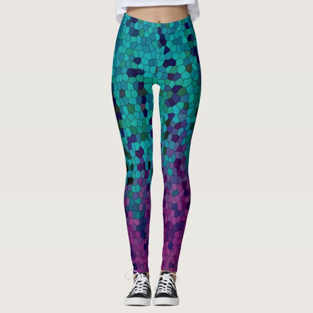 Leggings Mosaïque bleu turquoise Turquoise et violet (Devant)