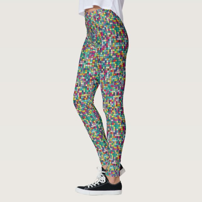 Leggings Mosaïque colorée, motif carré géométrique (Gauche)