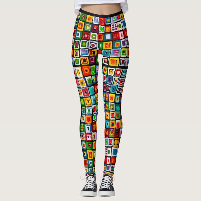 Leggings Mosaïque de Boho Carré peint (Devant)