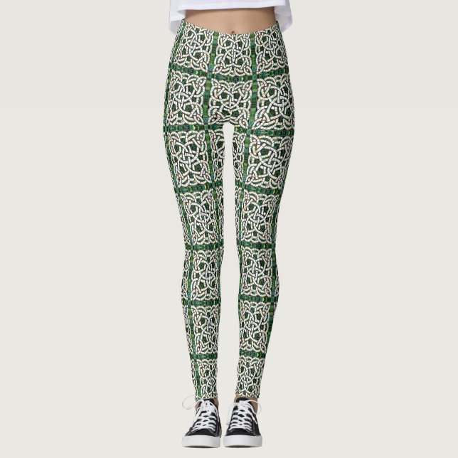 Leggings Mosaïque de pierre céleste verte et blanche (Devant)