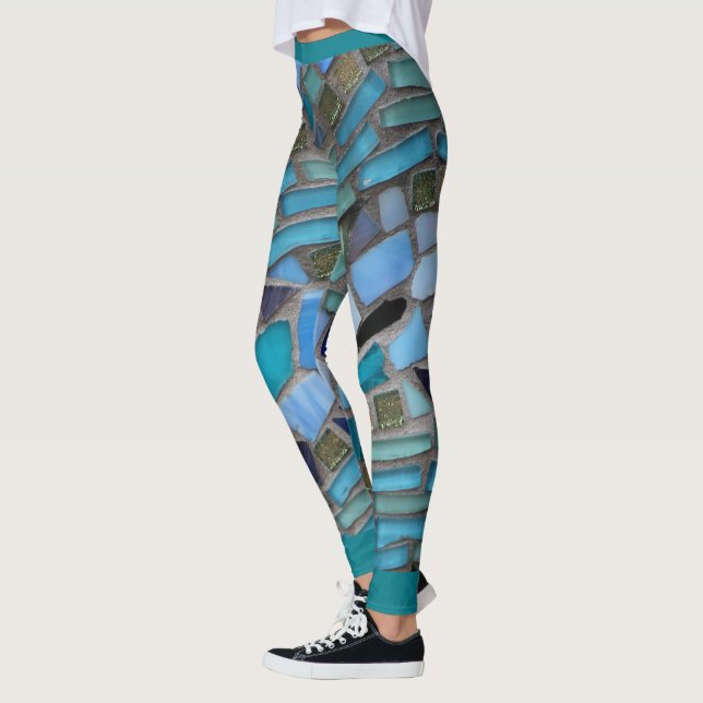 Leggings Mosaïque de verre bleu de la mer (Gauche)