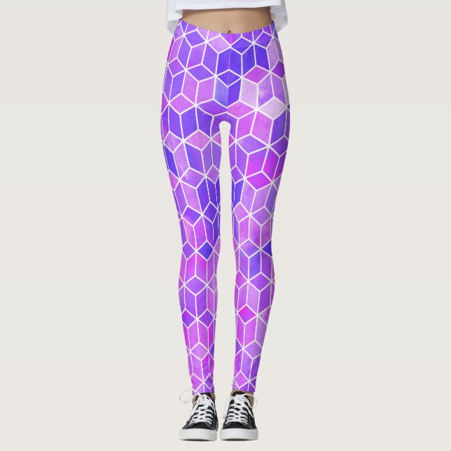 Leggings Mosaïque d'été : Aquarelle Cube Fusion (Devant)