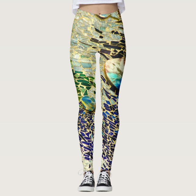 Leggings Mosaïque espagnole verte bleue  (Devant)