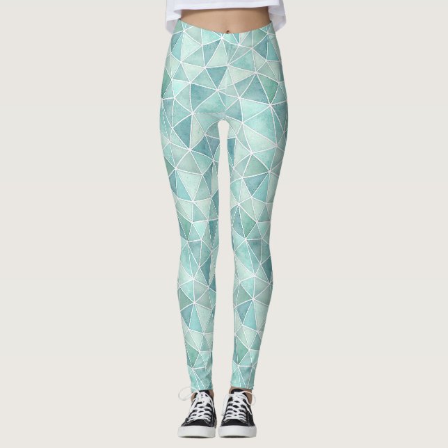 Leggings Mosaïque Géométrique Aqua Pâle – Polygone (Devant)