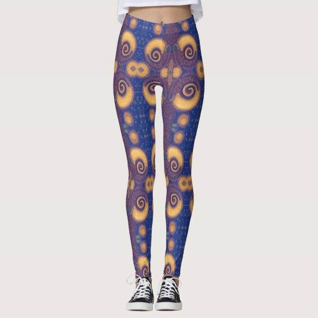 Leggings Mosaïque géométrique plum or marine design kitty v (Devant)