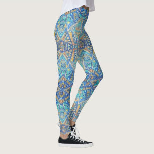 Leggings mosaïque marocaine multicolore turquoise aqua bleu