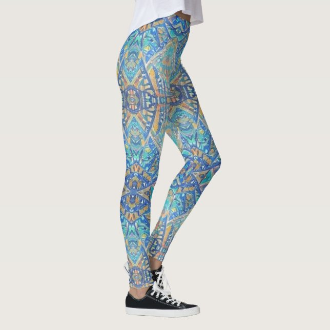 Leggings mosaïque marocaine multicolore turquoise aqua bleu (Droite)
