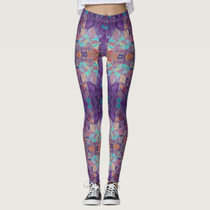 Leggings mosaïque marocaine rouge violet turquoise art géom