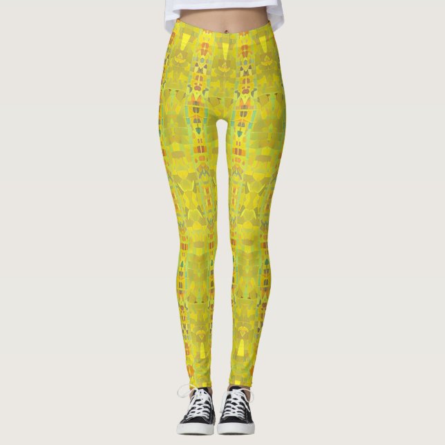 Leggings Mosaïque vert doré géométrique design kitty voices (Devant)