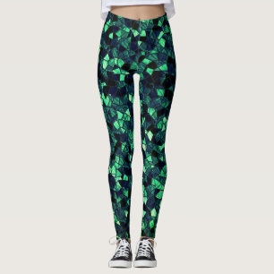 Leggings Mosaïque verte noire avec couleur partiellement en
