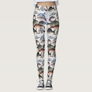 LEGGINGS MOSAÏQUES ROMAINES ANTIQUES, POISSONS, ESPACE DE