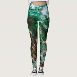 Leggings Moss Agate Green Crystal Geode Abstract