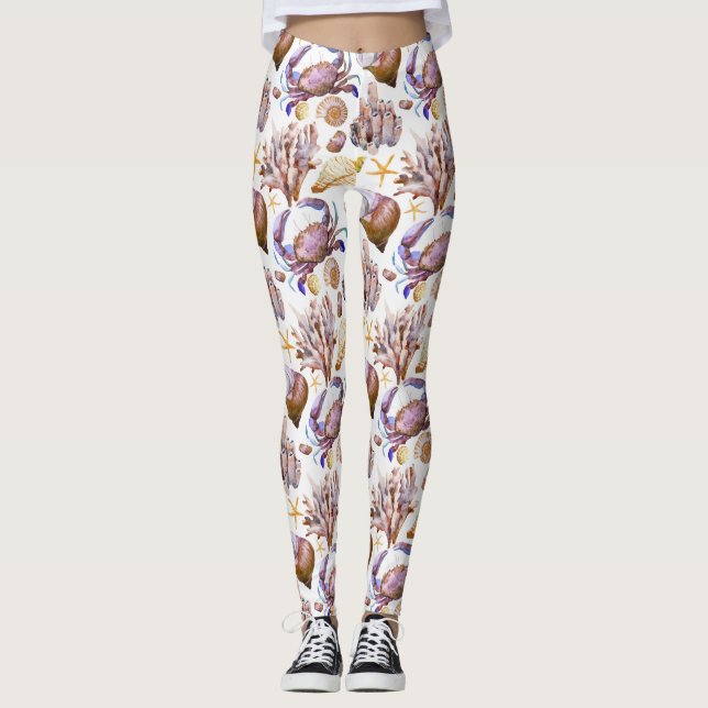 Leggings Motif 4 de vie marine d'aquarelle (Devant)