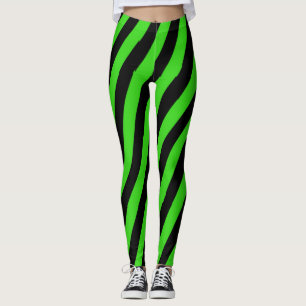 Leggings Motif à bandes diagonales vertes et noires
