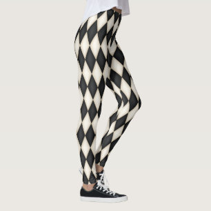 Leggings Motif à carreaux diamant Harlequin noir et blanc
