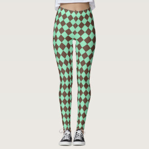 Leggings Motif à carreaux diamant vert marron