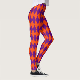 Leggings Motif à carreaux Harlequin orange et violet