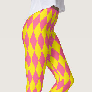 Leggings Motif à carreaux Harlequin rose et jaune