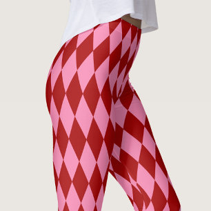 Leggings Motif à carreaux Harlequin rose rouge