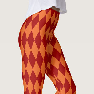 Leggings Motif à carreaux Harlequin rouge et orange