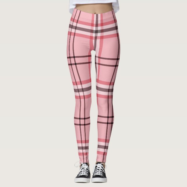 Leggings Motif à carreaux rose et gris chic (Devant)