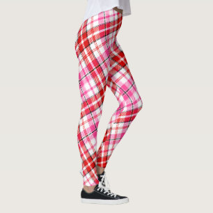 Leggings Motif à carreaux Tartan blanc rouge rose