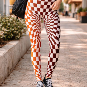 Leggings Motif à damier illusion audacieux rouge orange
