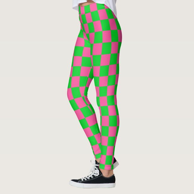 Leggings Motif À damiers chèque rose vert (Créateur téléchargé)