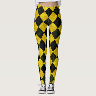 Leggings motif à damiers noir et jaune