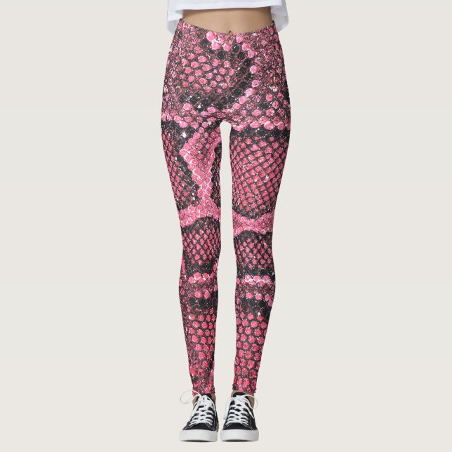 Leggings motif à échelle de serpent rose (Devant)