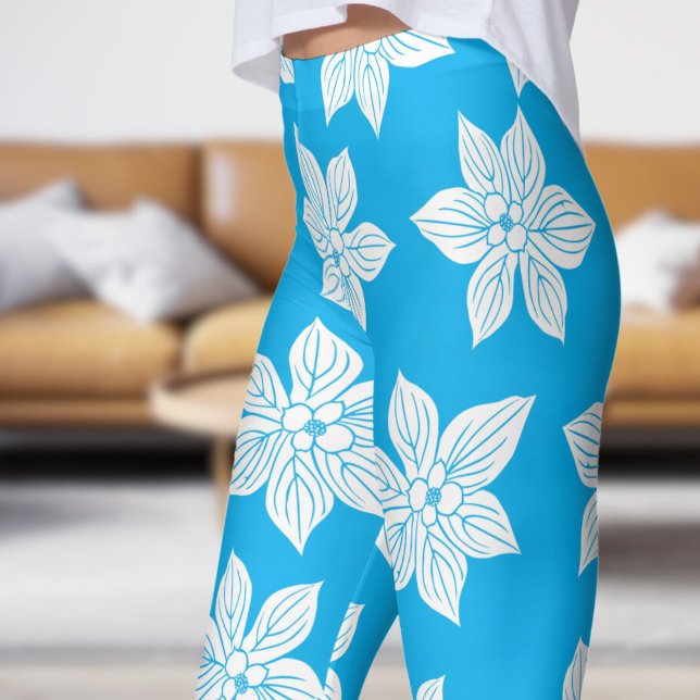 Leggings Motif à fleurs bleues délicates (Azure in Bloom )