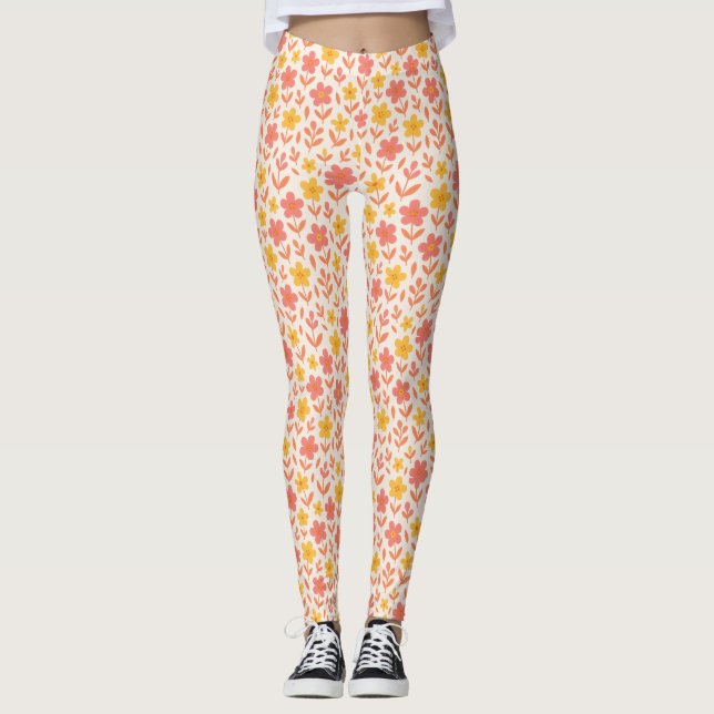 Leggings Motif à fleurs rose et jaune (Devant)