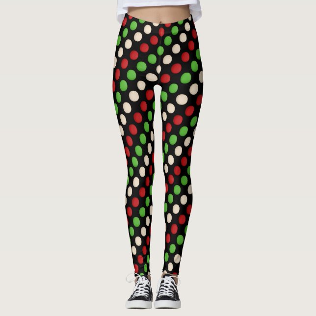 Leggings Motif à points blanc vert rouge (Devant)