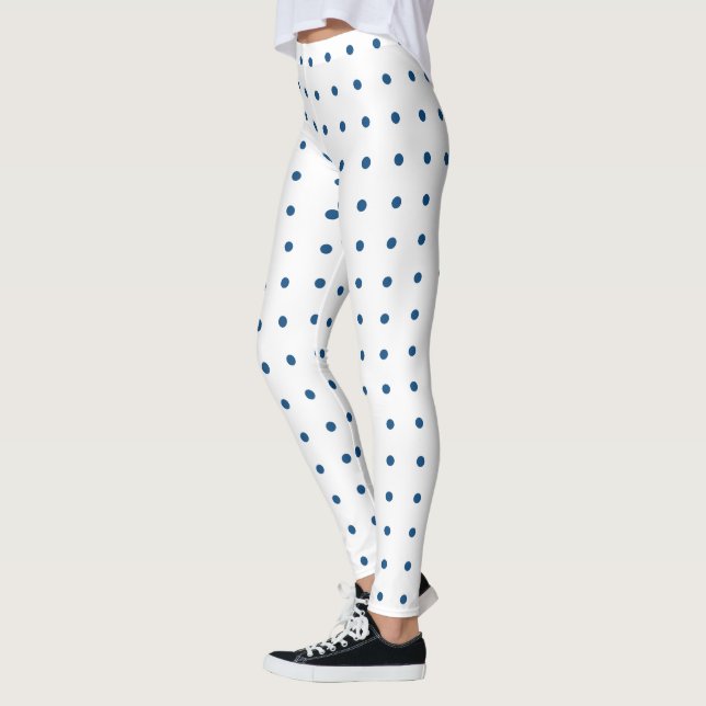 Leggings Motif à points bleu Polka sur blanc (Gauche)