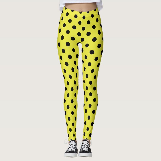 Leggings Motif à points de Polka noir jaune (Devant)