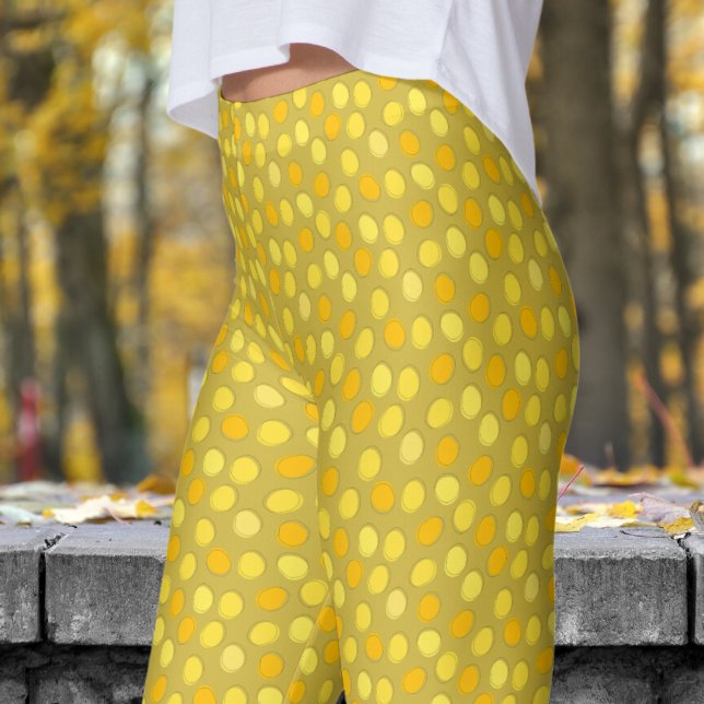 Leggings Motif à points Polka Jaune et Vieux Or (Yellow on Old Gold Yellow Leggings)