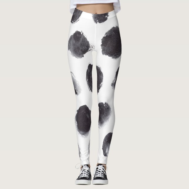 Leggings Motif à points Polka : noir, gris. (Devant)