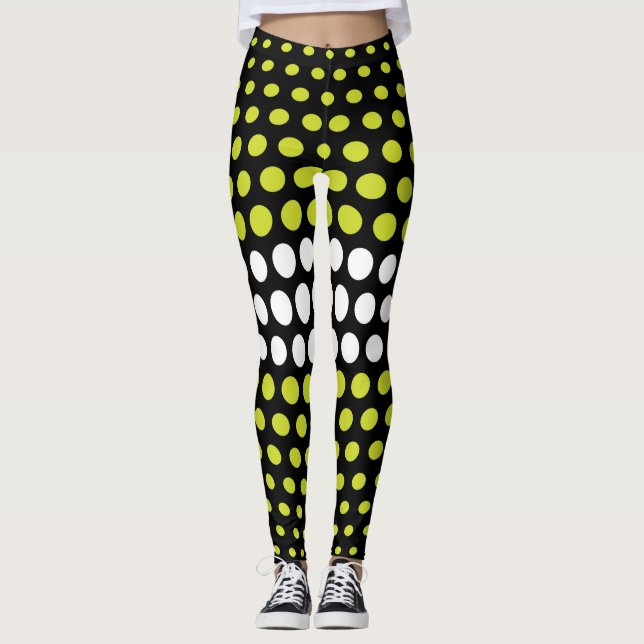 Leggings Motif à points Polka vert et blanc (Devant)