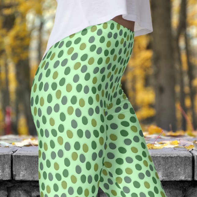 Leggings Motif à points polka vert tendance et vert mer (Greens on Sea Green Leggings)