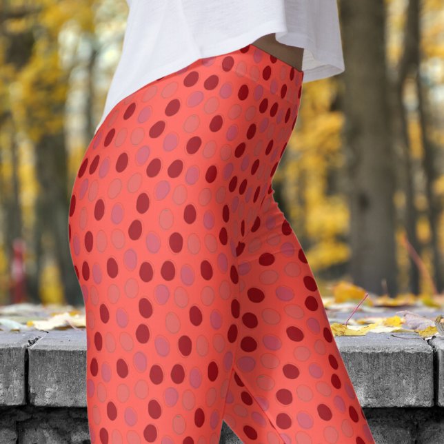 Leggings Motif à points rouges et rouges orange vibre (Reds on Orange Red Leggings)